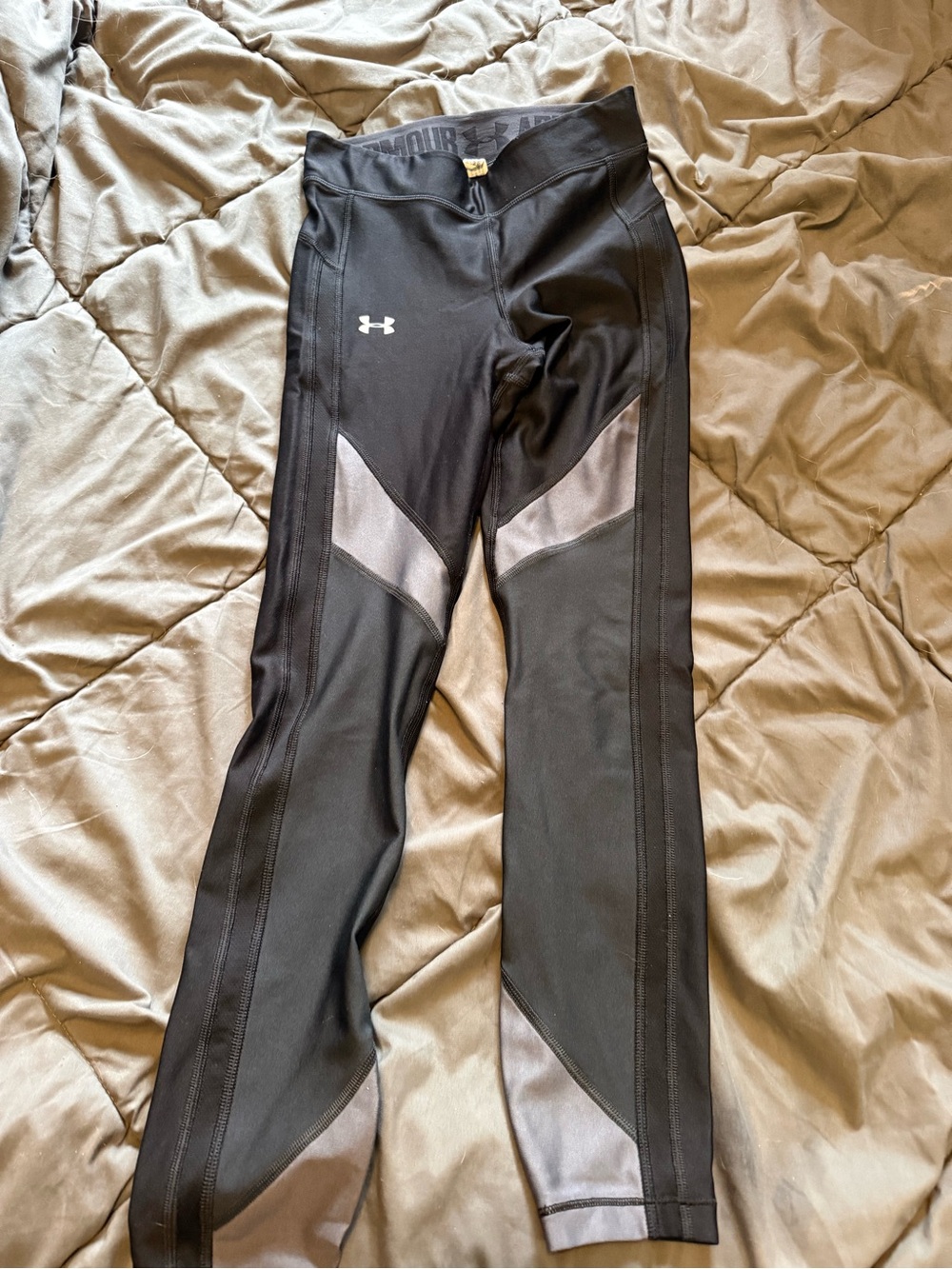 Under Armour Black Leggings with Gray Panels - Kids